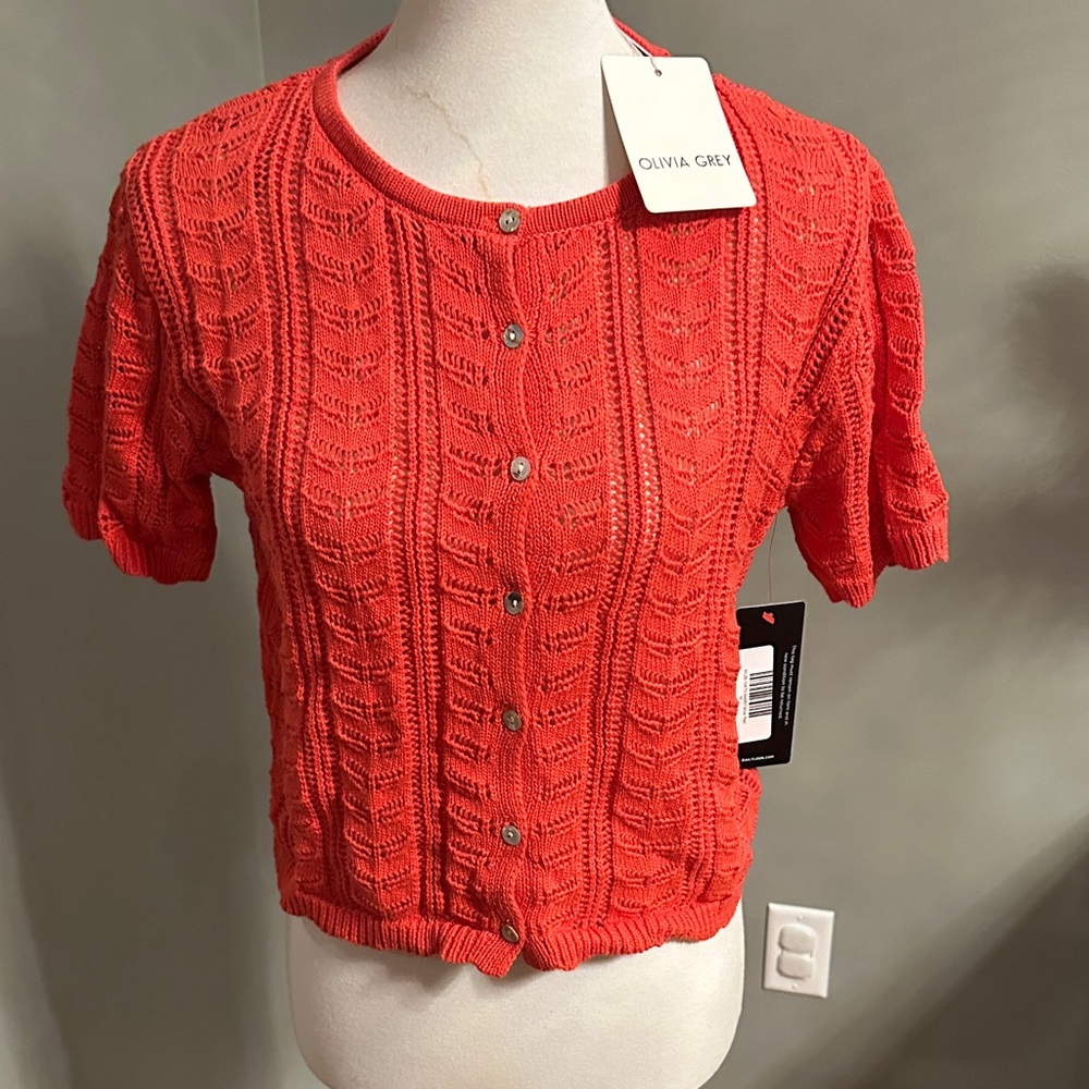 Olivia Grey Women's Knit Button Down Top - Vibrant Orange
